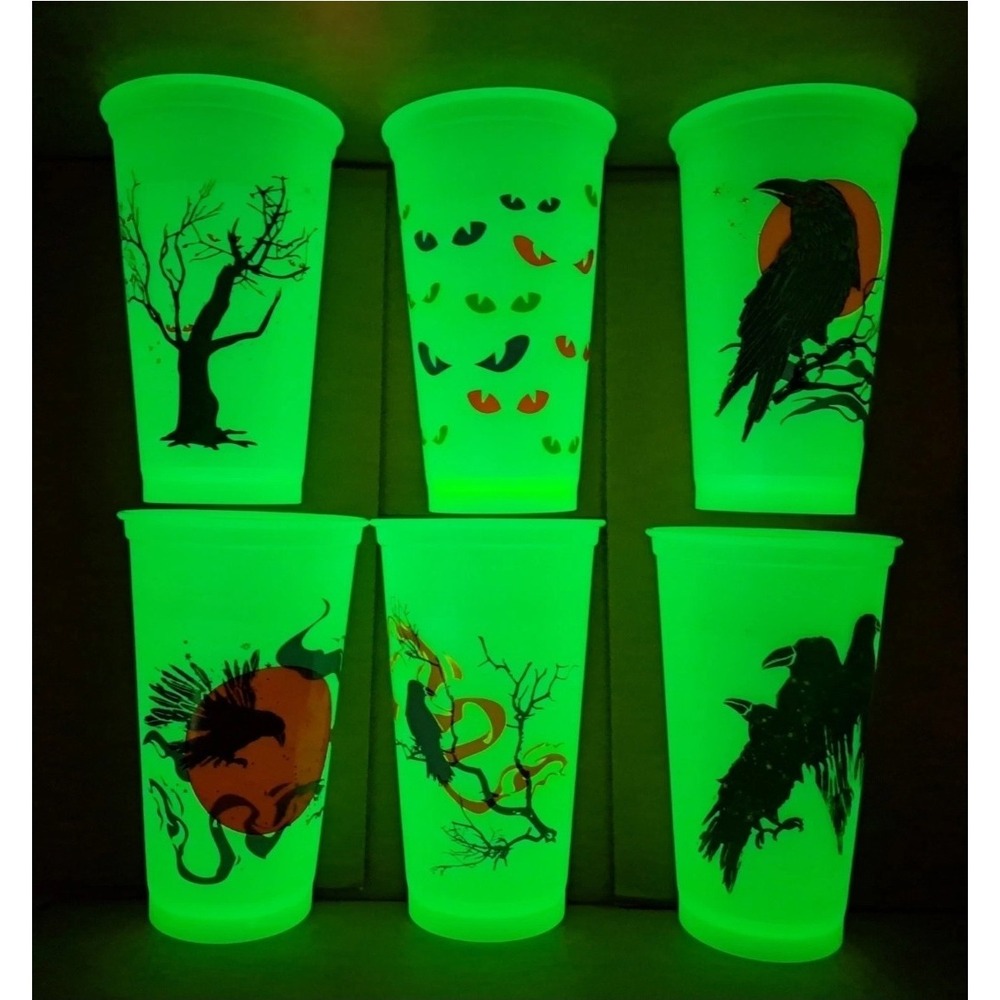 2013 Limited Edition Starbucks Cups Halloween Glow in the Dark Reusable Set of 6